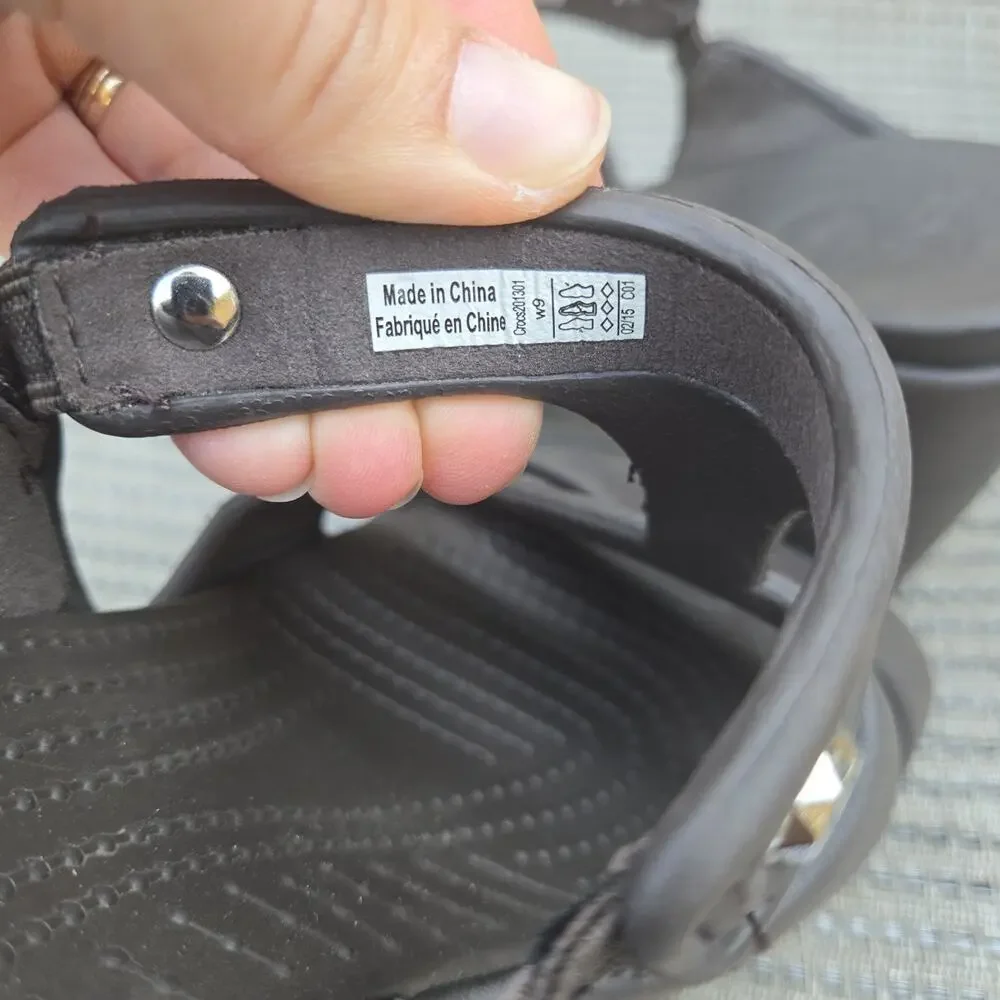 Crocs Women's Cyprus IV Open Toe Slip-on Heel Sandals Strappy Brown Size 9‎